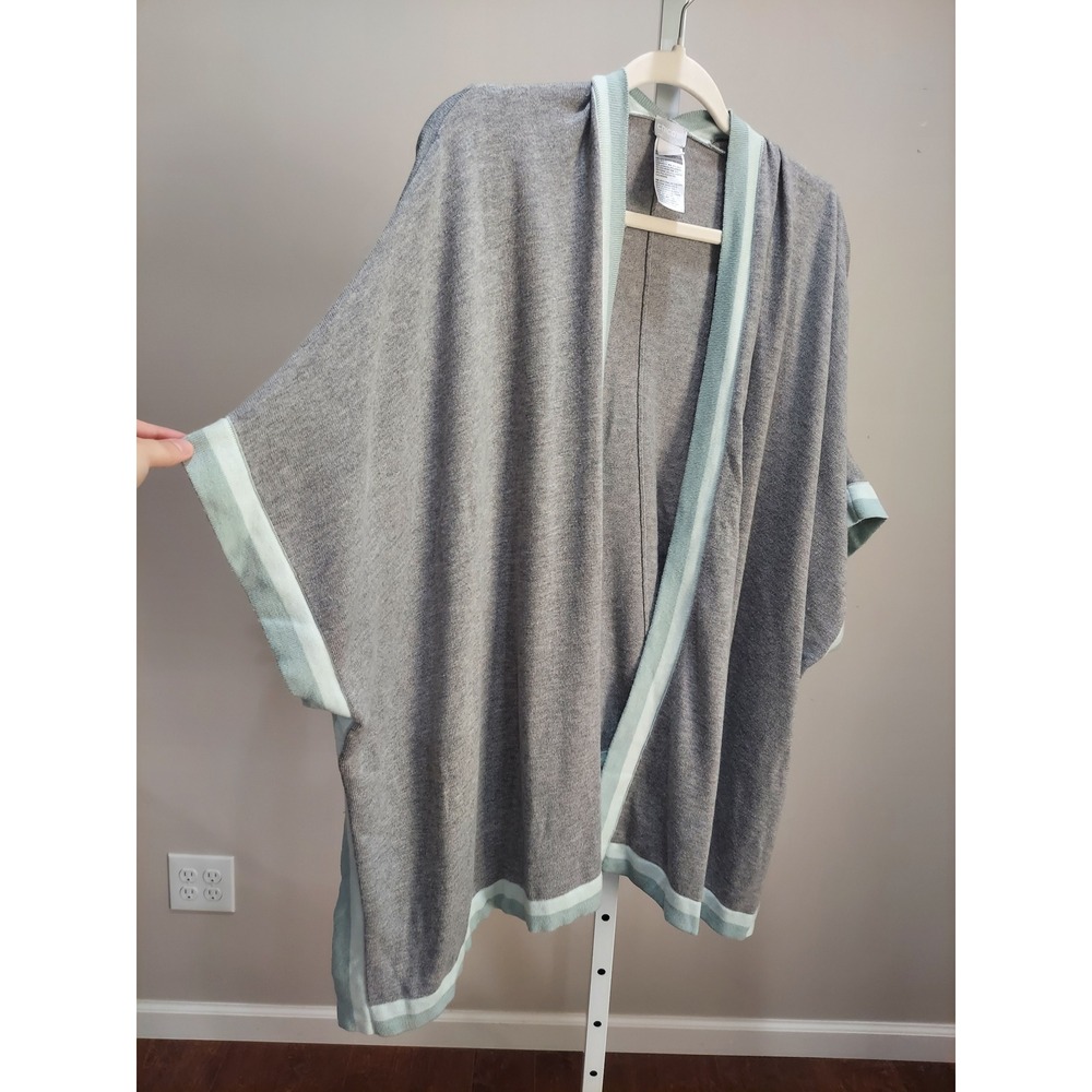 Chicos Gray Striped Open Front Poncho Wrap Cashmere Blend SM Minimalist Lounge